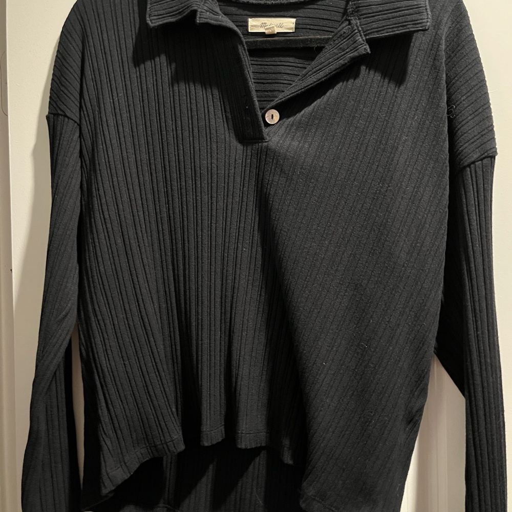 Madewell Black Ribbed Knit Polo